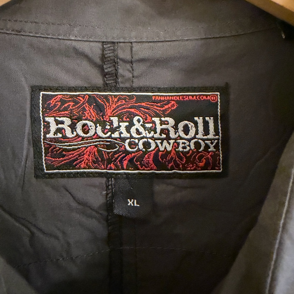 Rock & Roll Cowboy Western Snap Shirt XL Gray Embroidered Bull Skull - Picture 2 of 9
